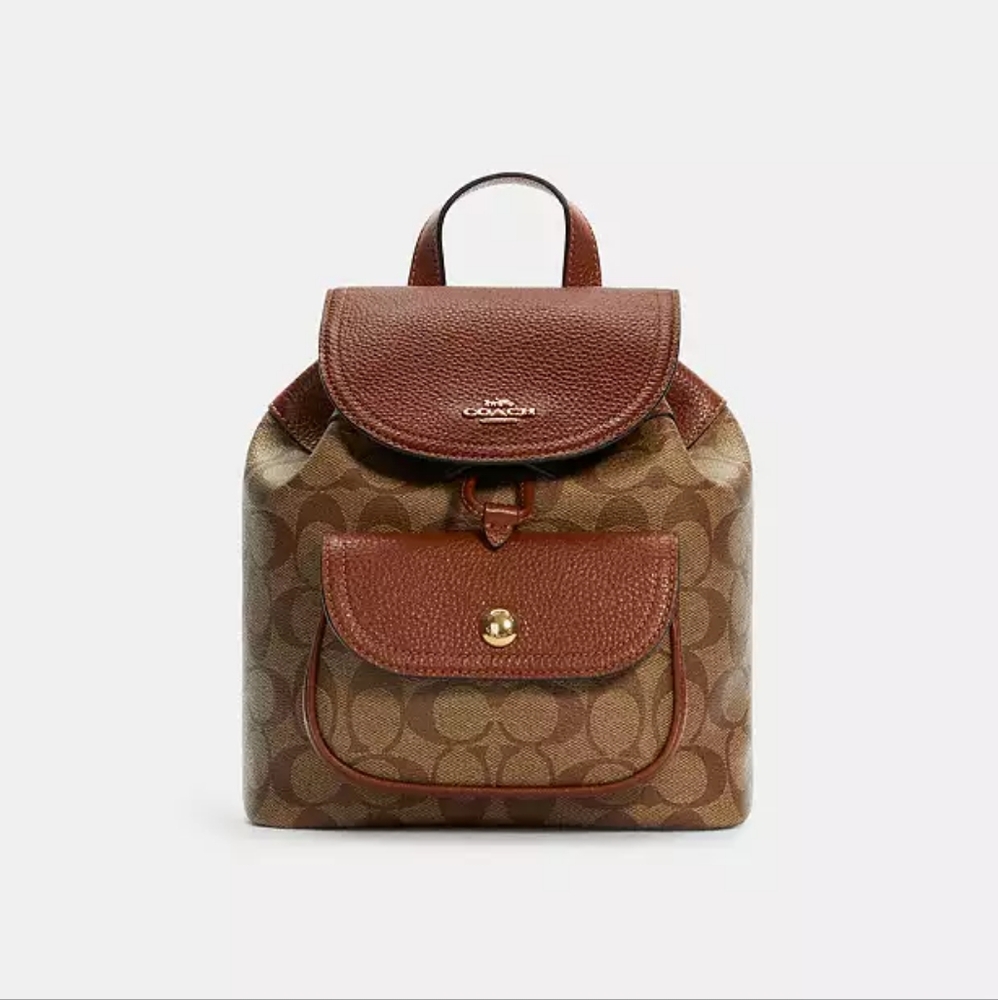 Coach Pennie Backpack 22 In Signature Canvas + Gold 3d Bear Bag Charm